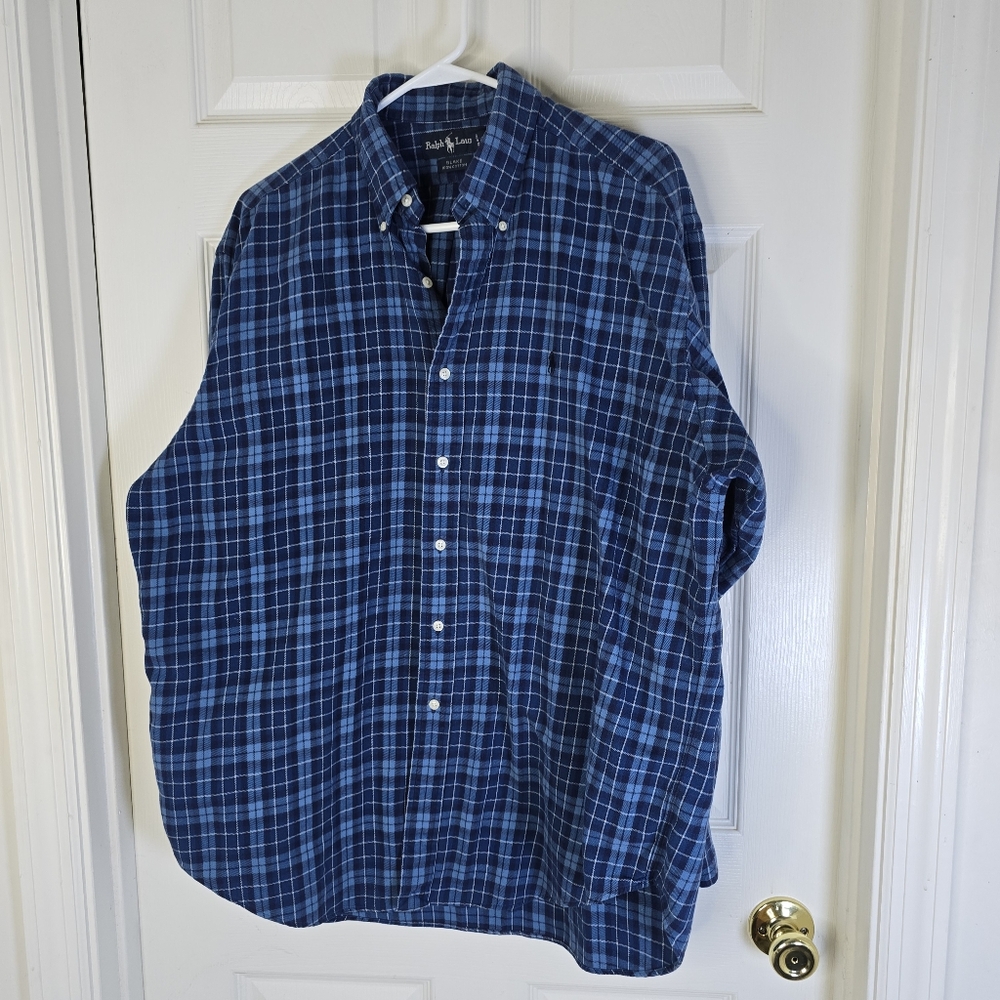 Ralph Lauren Men's Blue Plaid Cotton‎ Flannel Blake Shirt L
